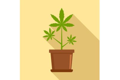 Cannabis plant pot icon, flat style