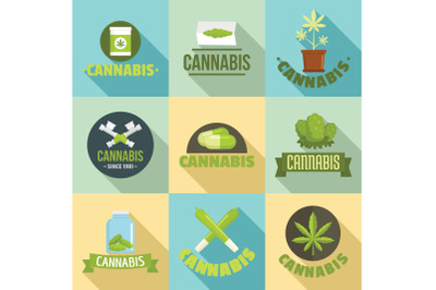 Cannabis plant logo set, flat style