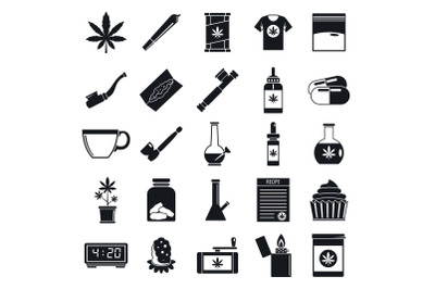 Medical cannabis icon set, simple style