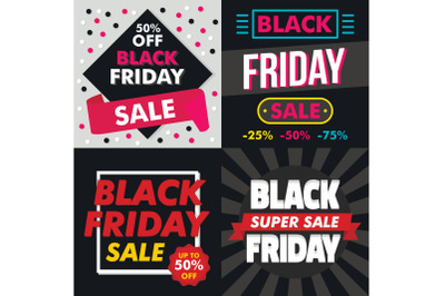 Black friday banner set, flat style