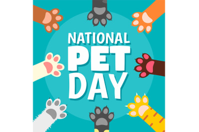 National pet day paw concept background, flat style