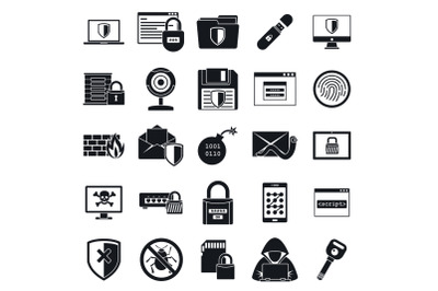 Network security icon set, simple style