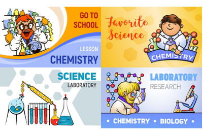 Chemistry banner set, cartoon style