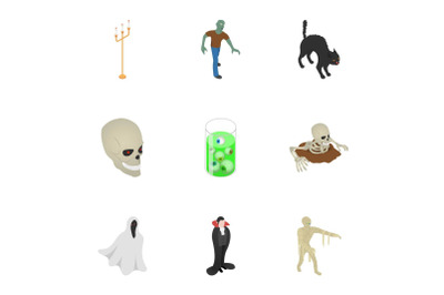 Happy halloween icon set, isometric style