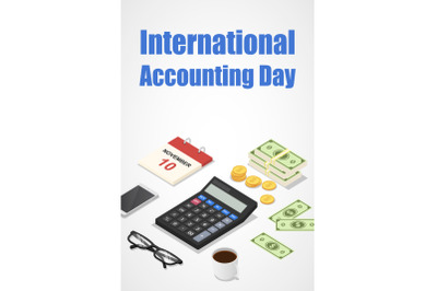 International accounting day concept background, isometric style