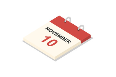 Calendar 10 november icon set, isometric style