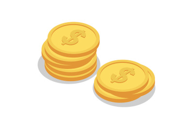 Dollar gold coin icon set, isometric style
