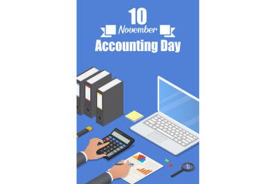 Accounting day concept background, isometric style