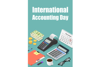 Global accounting day concept background, isometric style