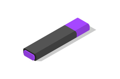 Purple office marker icon set, isometric style