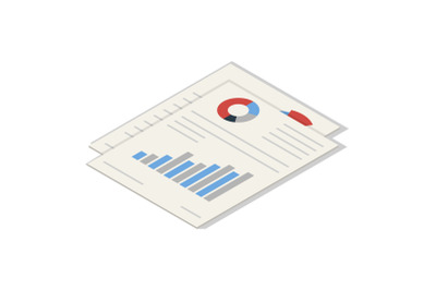 Office graph paper icon set, isometric style