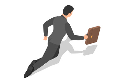 Businessman fly to work icon set, isometric style