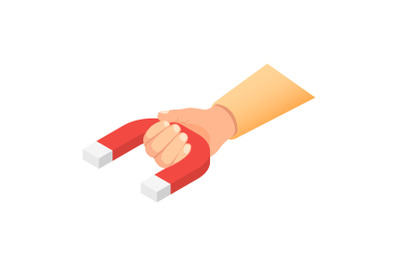 Hand magnet icon set, isometric style