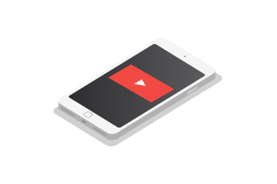 Video play smartphone icon set, isometric style