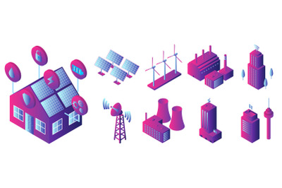 Intelligent building icon set, isometric style