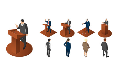 Political meeting icon set, isometric style