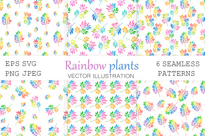 Rainbow plants pattern. Multicolored plants pattern