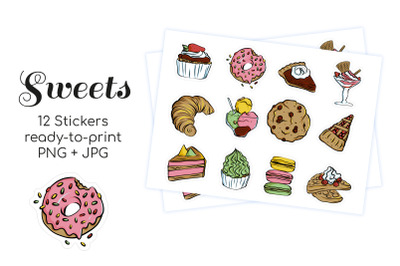 12 Printable Sweet Desserts Stickers for print and cut