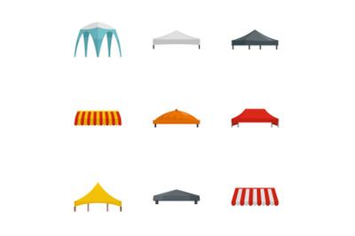 Event tent icon set, flat style