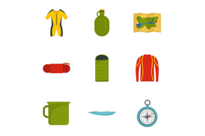 Tourism icon set, flat style