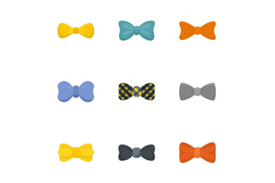 Male bow tie icon set, flat style