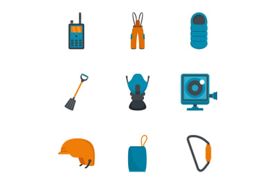 Climbing travel icon set, flat style