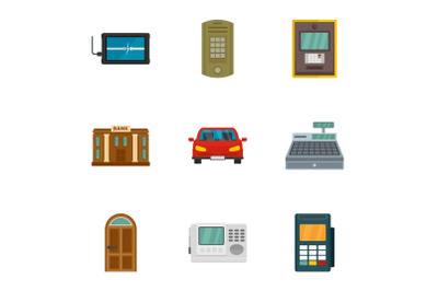 Secured finance icon set, flat style