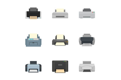 Home printer icon set, flat style