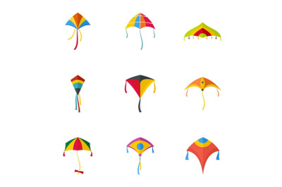Kid kite icon set, flat style