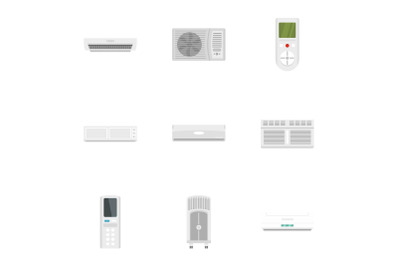 Office conditioner icon set, flat style