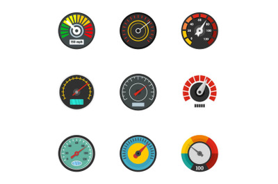 Car gauge icon set, flat style
