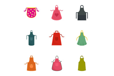 Cotton apron icon set, flat style