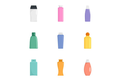 Cream bottle icon set, flat style