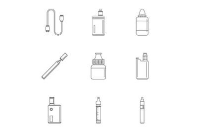 Smoke vaping icon set, outline style