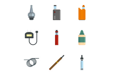 Smoke vaping icon set, flat style