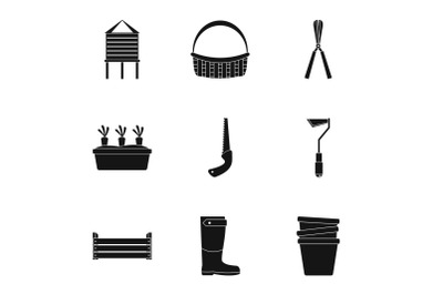 Village tool icon set, simple style