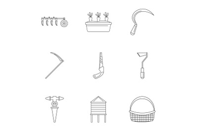 Village tool icon set, outline style