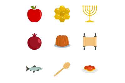 Israel holiday icon set, flat style