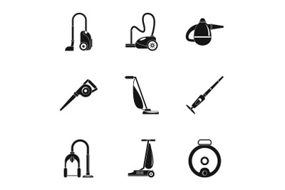 Modern carpet sweeper icon set, simple style