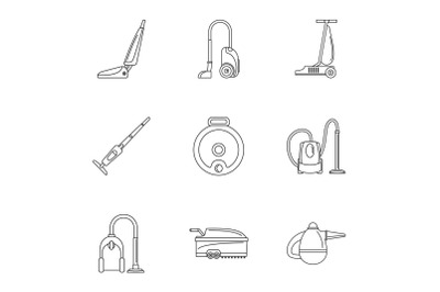 Modern carpet sweeper icon set, outline style