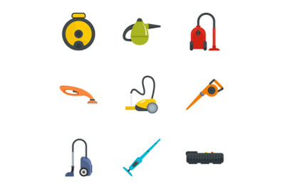 Modern carpet sweeper icon set, flat style
