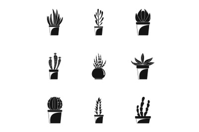 Home cacti pot icon set, simple style