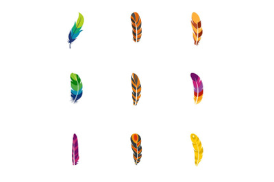 Indian feather icon set, flat style