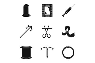 Contraceptive medicine icon set, simple style
