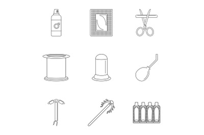 Contraceptive medicine icon set, outline style