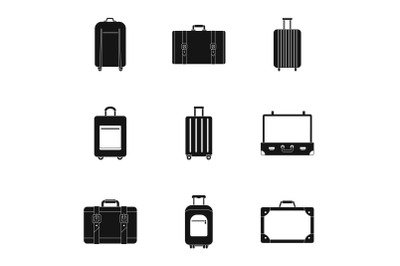 Travel bag trolley icon set, simple style