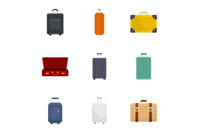 Travel luggage icon set, flat style