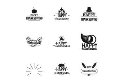 Happy thanksgiving day logo set, simple style