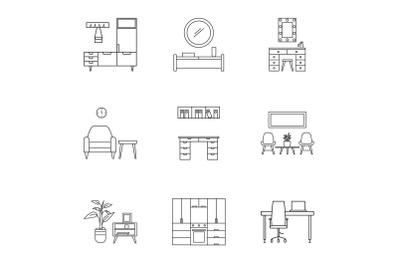 House furniture icon set, outline style