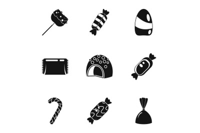 Sweet candy food icon set, simple style
